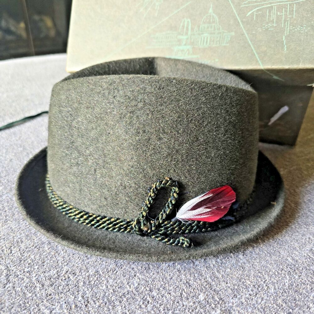 Vintage Penney’s Wool Felt Hat Size 6 5/8 w/ Box Alpine Style Green